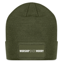 Load image into Gallery viewer, Worship Over Worry - Patch Beanie - olive