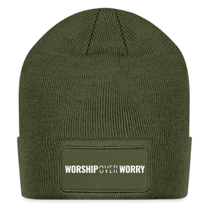 Worship Over Worry - Patch Beanie - olive