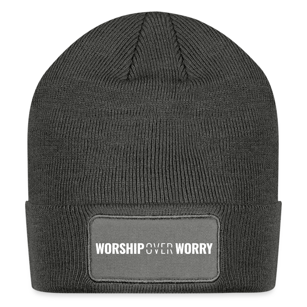 Worship Over Worry - Patch Beanie - charcoal grey